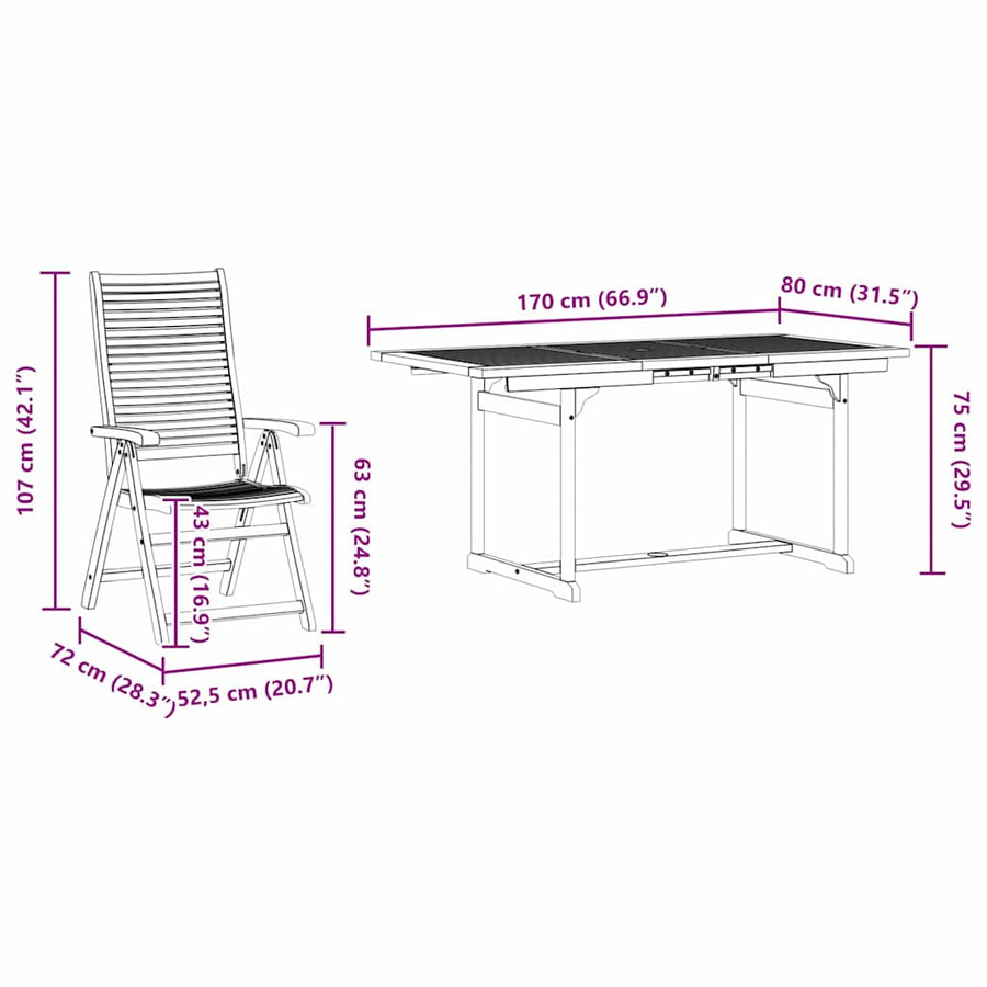 Tuin Eetset 7 Pcs Bruin Massief Acaciahout Rechthoekige tafel + 6 stoelen