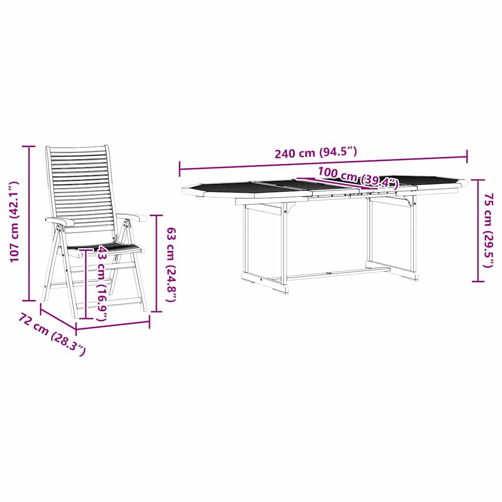 Tuin Eetset 9 Pcs Bruin Massief Acaciahout 8x stoel + ovale tafel