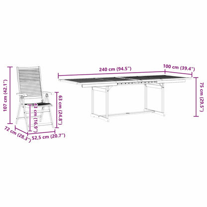 Tuin Eetset 9 Pcs Bruin Massief Acaciahout 8x stoel + rechthougige tafel