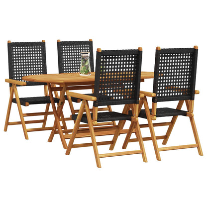 Tuin eettafelset 5 pcs Zwart Massief Acaciahout