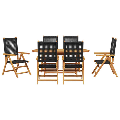 Tuin eettafelset 7 pcs Zwart Massief Acaciahout