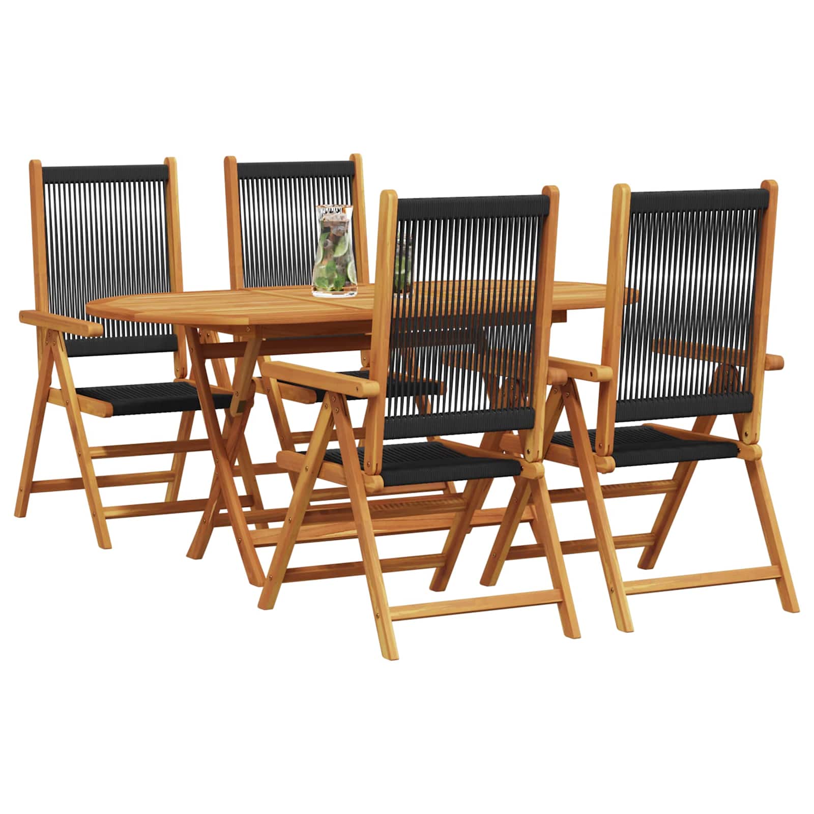 Tuin eettafelset 5 pcs Zwart Massief Acaciahout