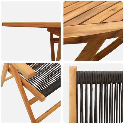 Tuin eettafelset 7 pcs Zwart Massief Acaciahout