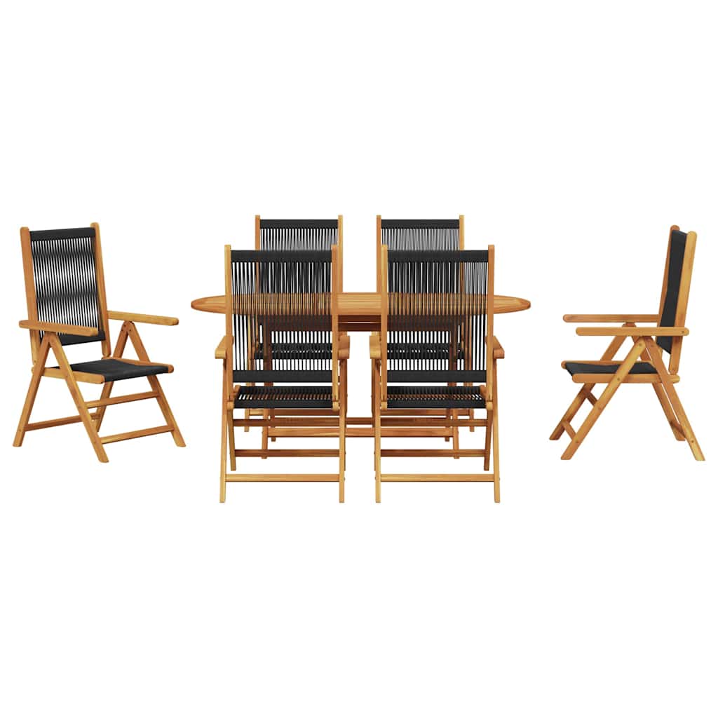 Tuin eettafelset 7 pcs Zwart Massief Acaciahout