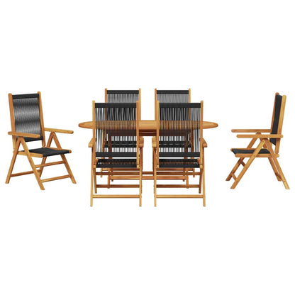 Tuin eettafelset 7 pcs Zwart Massief Acaciahout