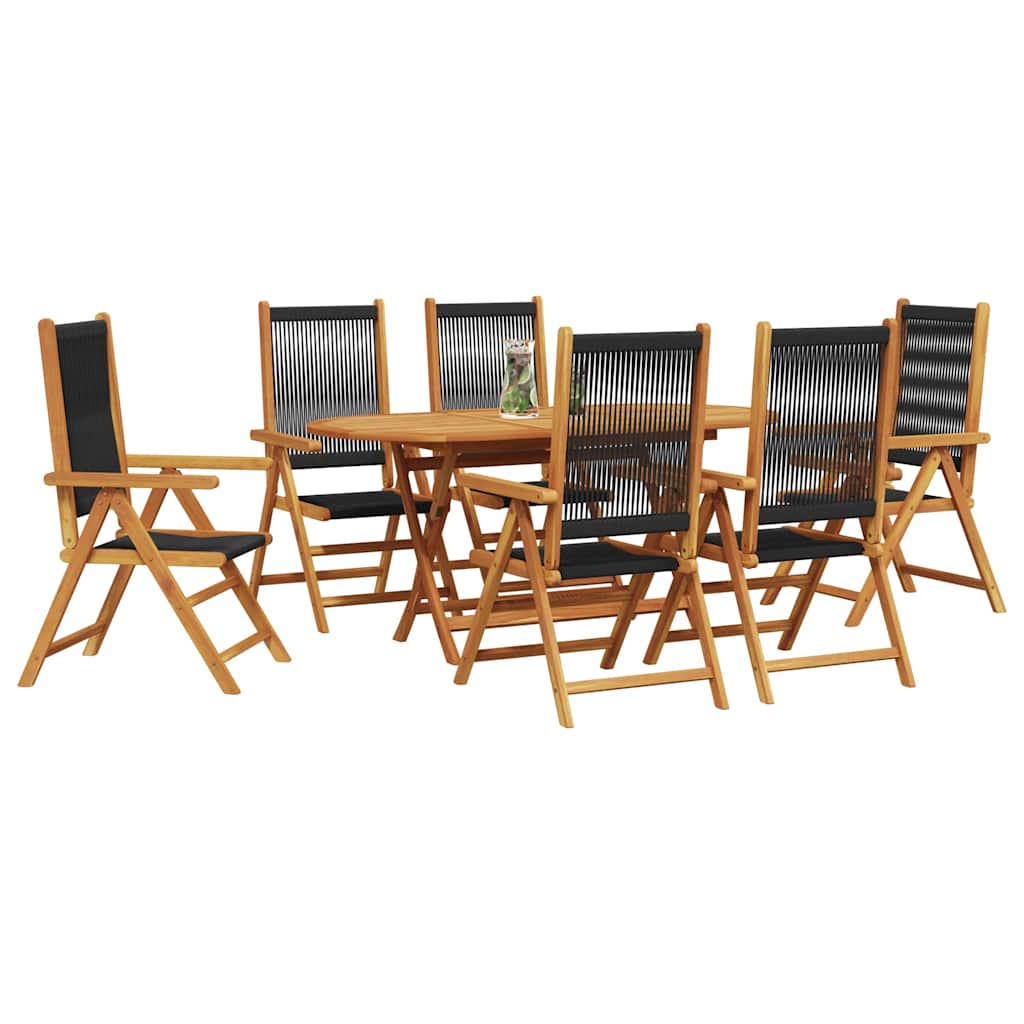 Tuin eettafelset 7 pcs Zwart Massief Acaciahout
