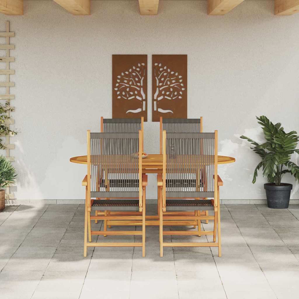 Tuin eettafelset 5 pcs Grijs Massief Acaciahout