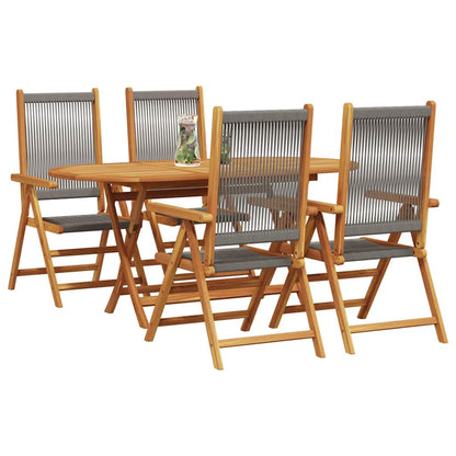 Tuin eettafelset 5 pcs Grijs Massief Acaciahout