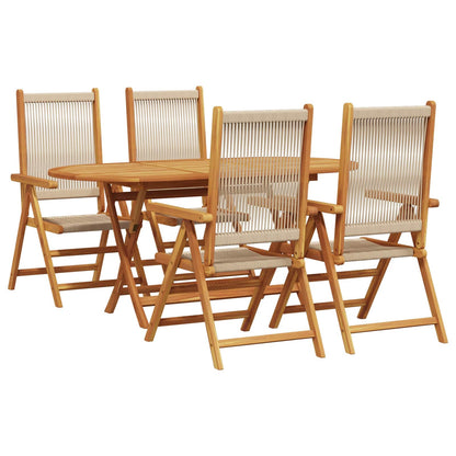 Tuin eettafelset 5 pcs Beige Massief Acaciahout