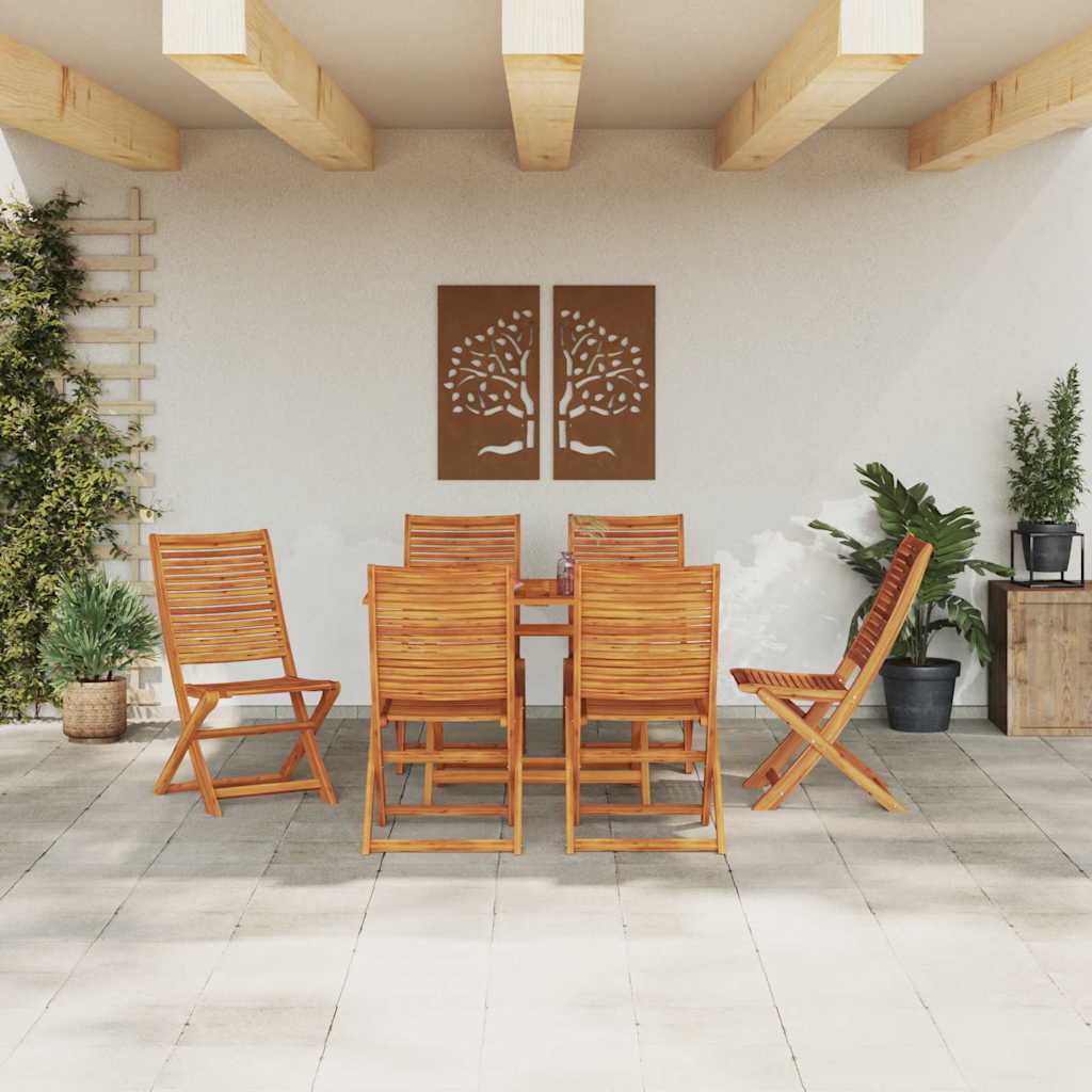 Tuin Eetset 7 Pcs Bruin Massief Acaciahout 6x stoel zonder armleuningen + tafel