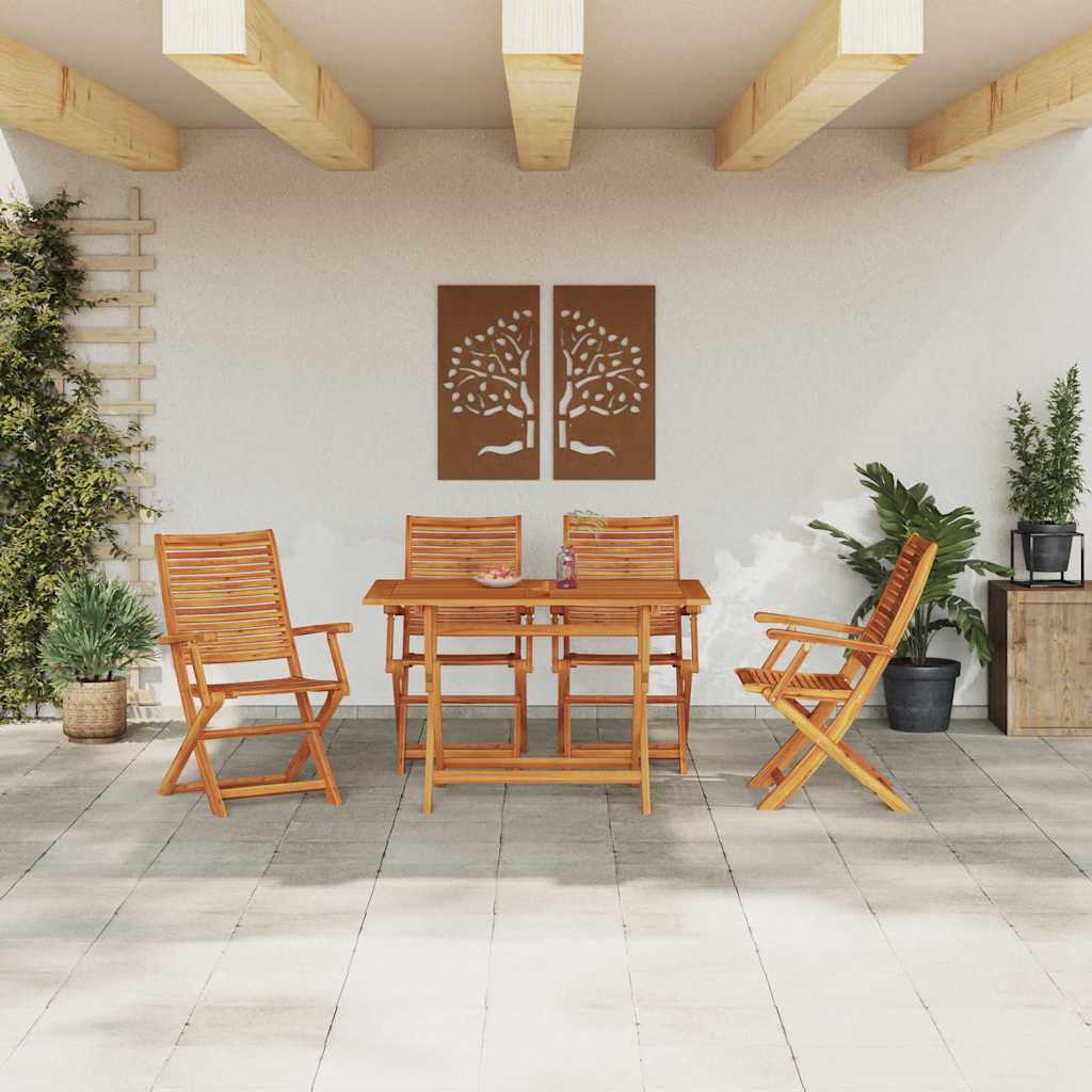 Tuin Eetset 5 Pcs Bruin Massief Acaciahout 4x stoelen met armleuningen + tafel