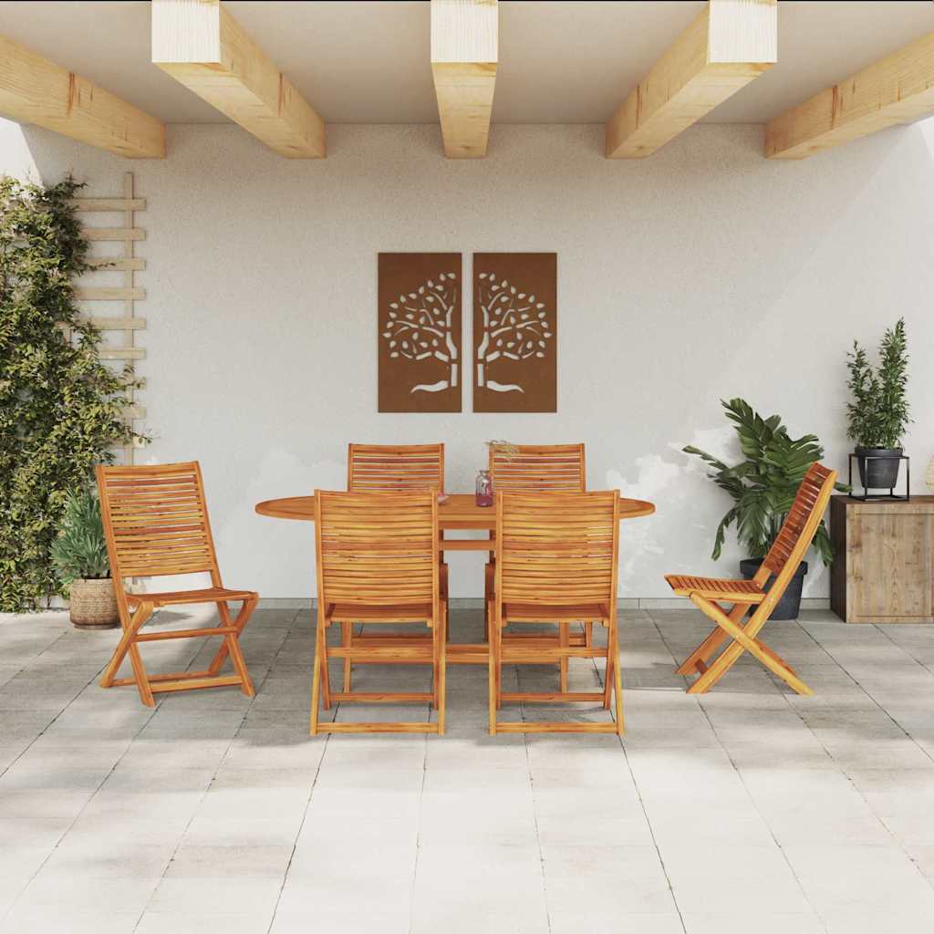 Tuin Eetset 7 Pcs Bruin Massief Acaciahout 6x stoel zonder armleuningen + tafel