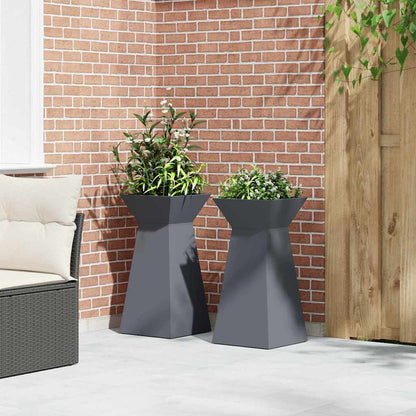 Tuinpilaren Planten 2 stuks met schaal Anthraciet 35x35x73 cm Staal