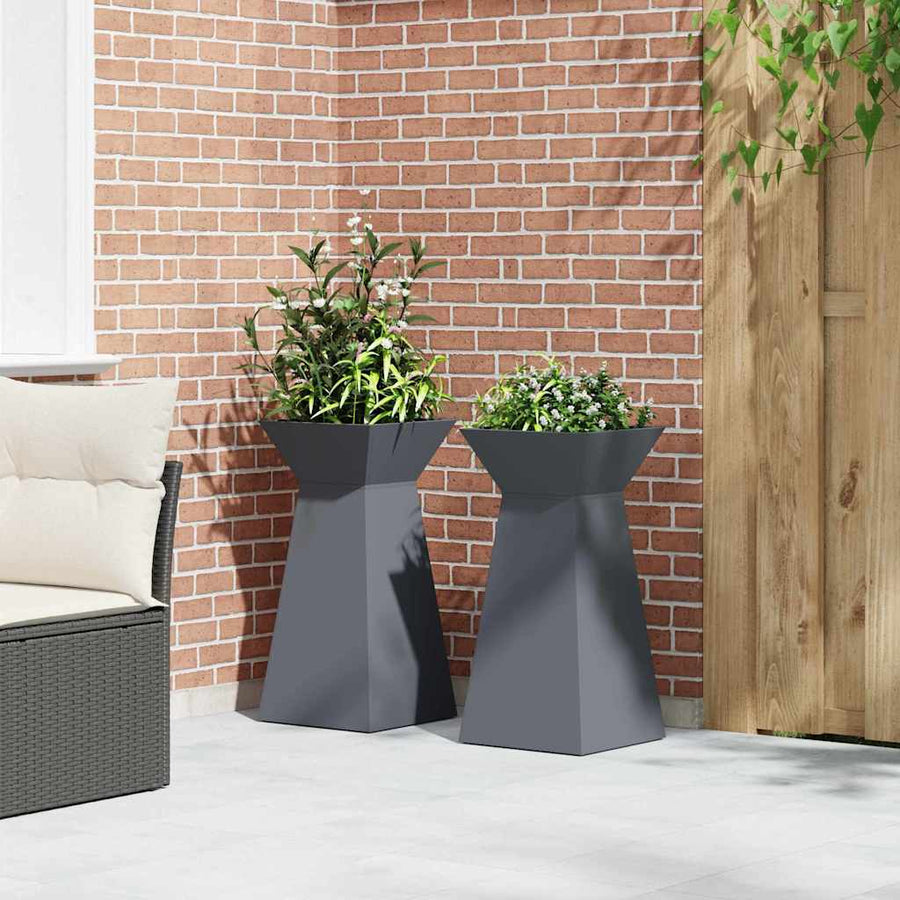 Tuinpilaren Planten 2 stuks met schaal Anthraciet 35x35x73 cm Staal