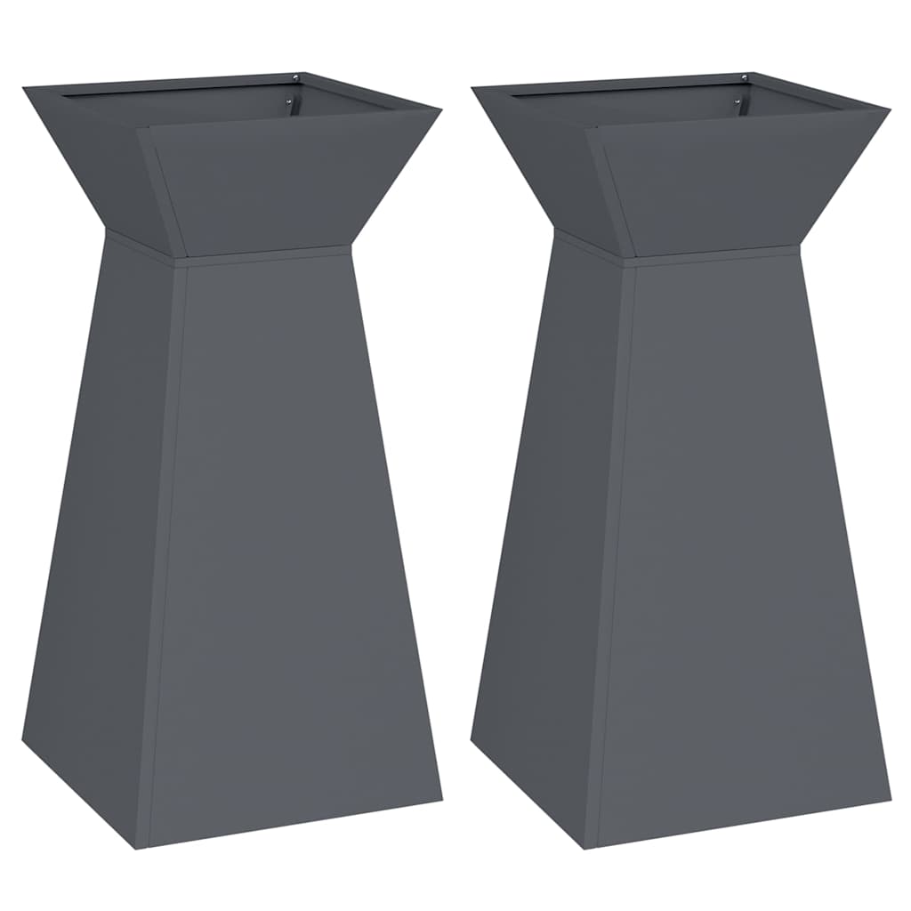 Tuinpilaren Planten 2 stuks met schaal Anthraciet 35x35x73 cm Staal
