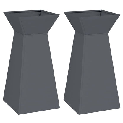 Tuinpilaren Planten 2 stuks met schaal Anthraciet 35x35x73 cm Staal