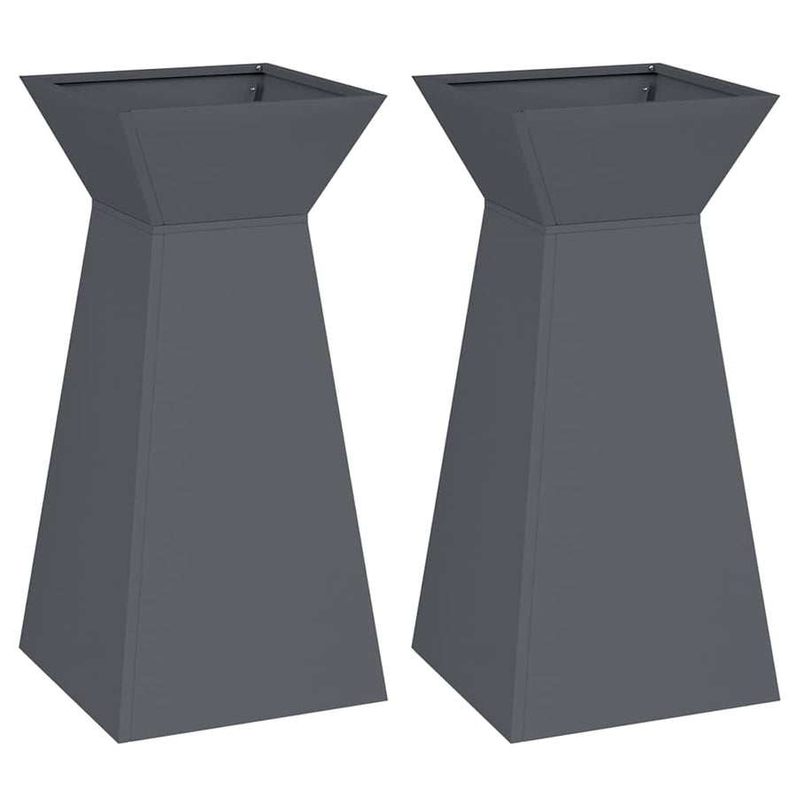 Tuinpilaren Planten 2 stuks met schaal Anthraciet 35x35x73 cm Staal