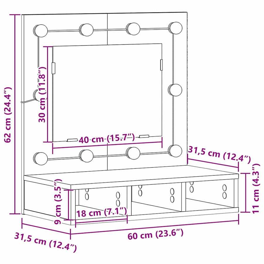 Spiegelkast met plank Oud hout 60 x 31,5 x 62 cm Bewerkt hout