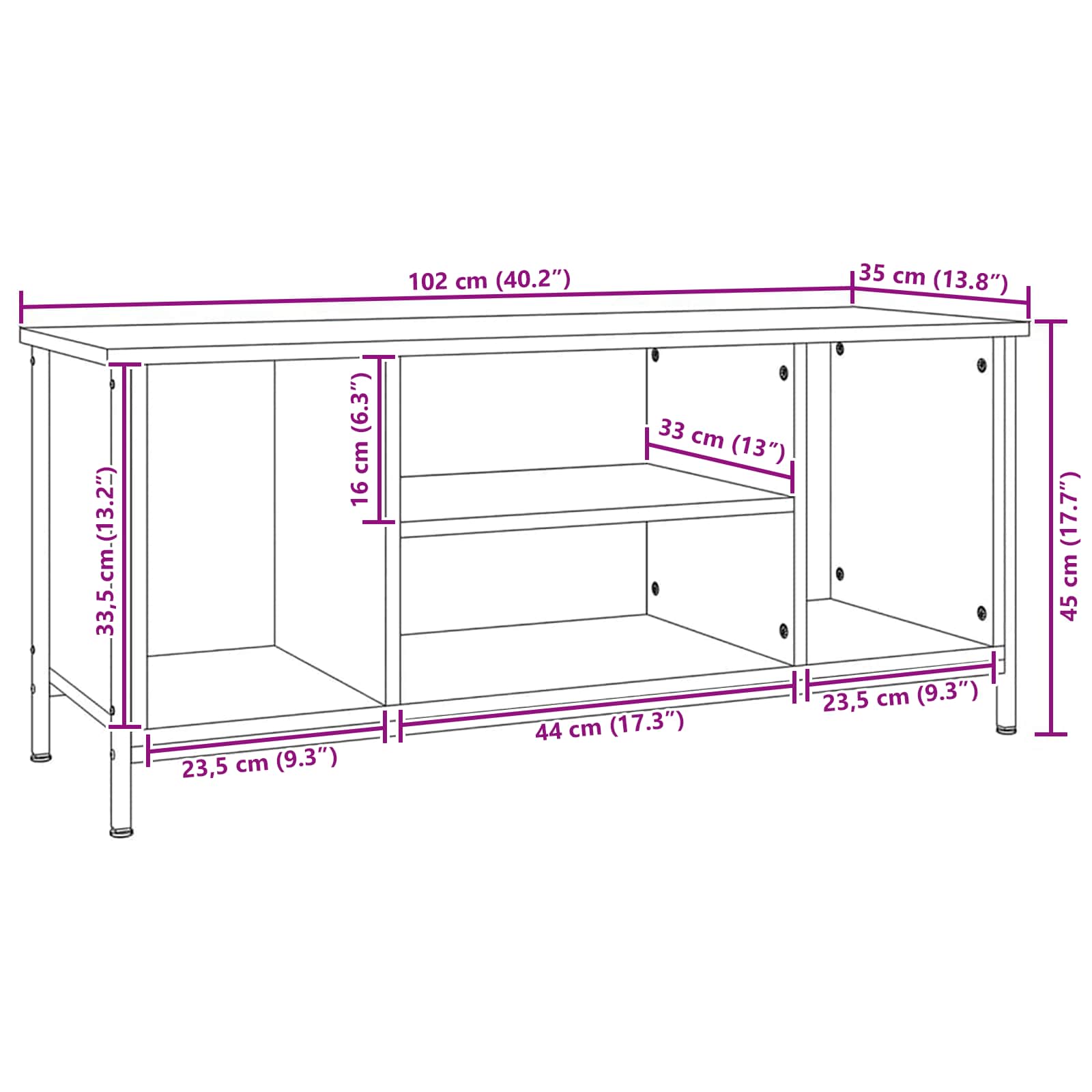 TV-kast Oud Hout 102 x 35 x 45 cm Bewerkt hout