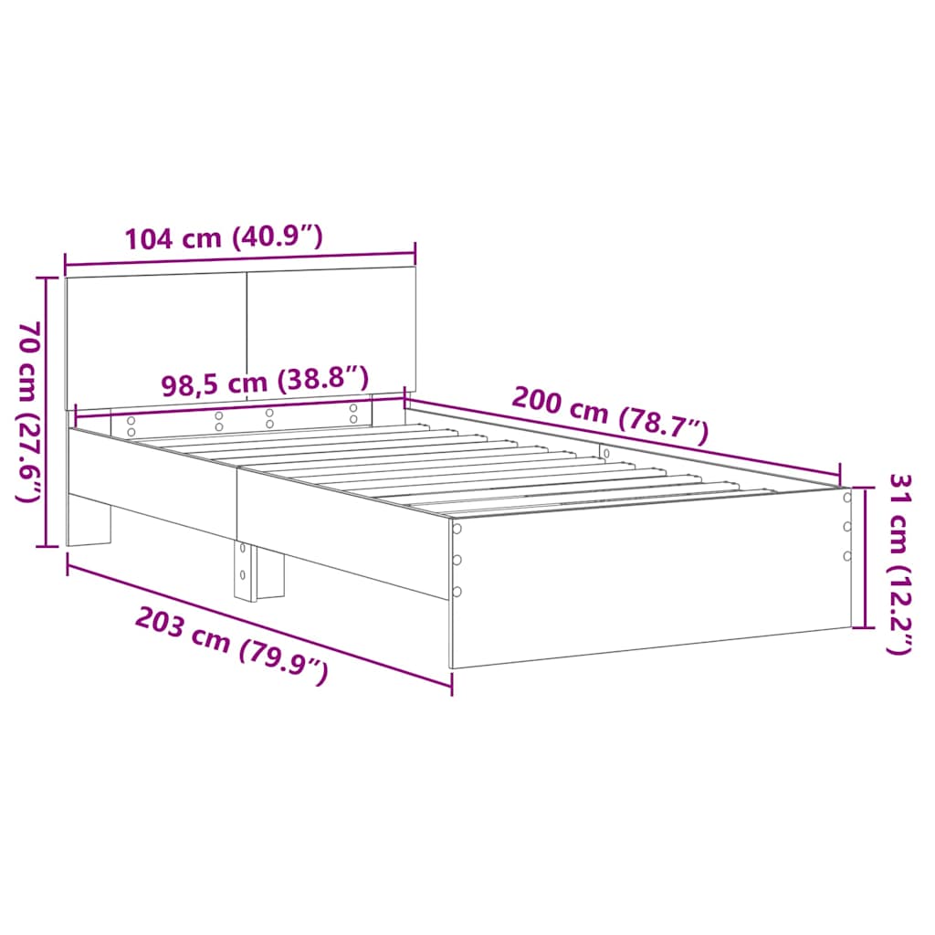 Bedframe met Hoofdeinde met hoofdeinde Oud Hout 100 x 200 cm