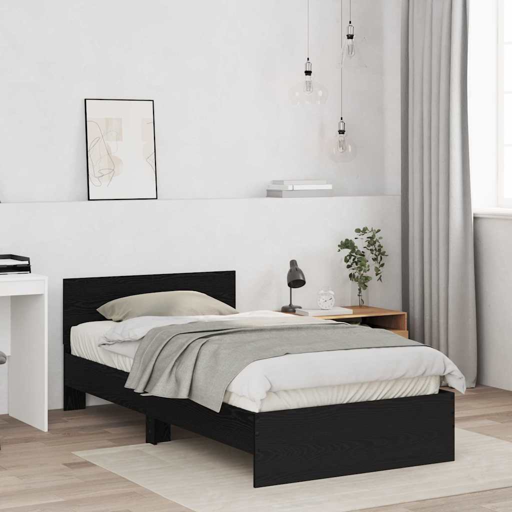Bedframe met Hoofdeinde Zwart Eiken 100 x 200 cm Bewerkt hout