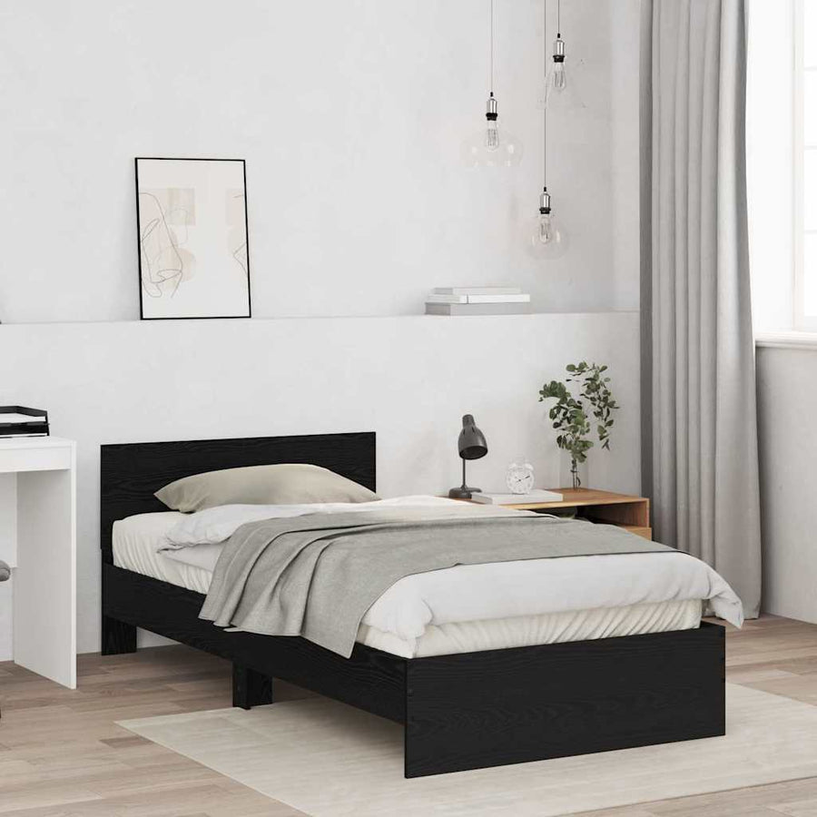 Bedframe met Hoofdeinde Zwart Eiken 100 x 200 cm Bewerkt hout