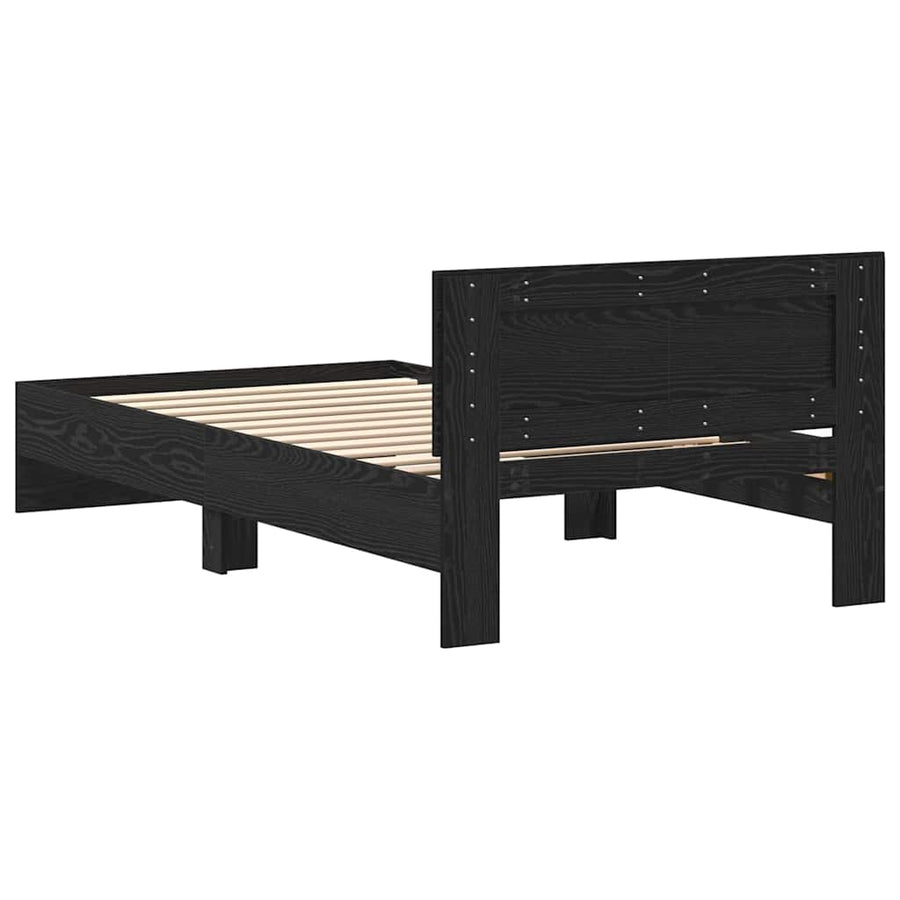 Bedframe met Hoofdeinde Zwart Eiken 100 x 200 cm Bewerkt hout
