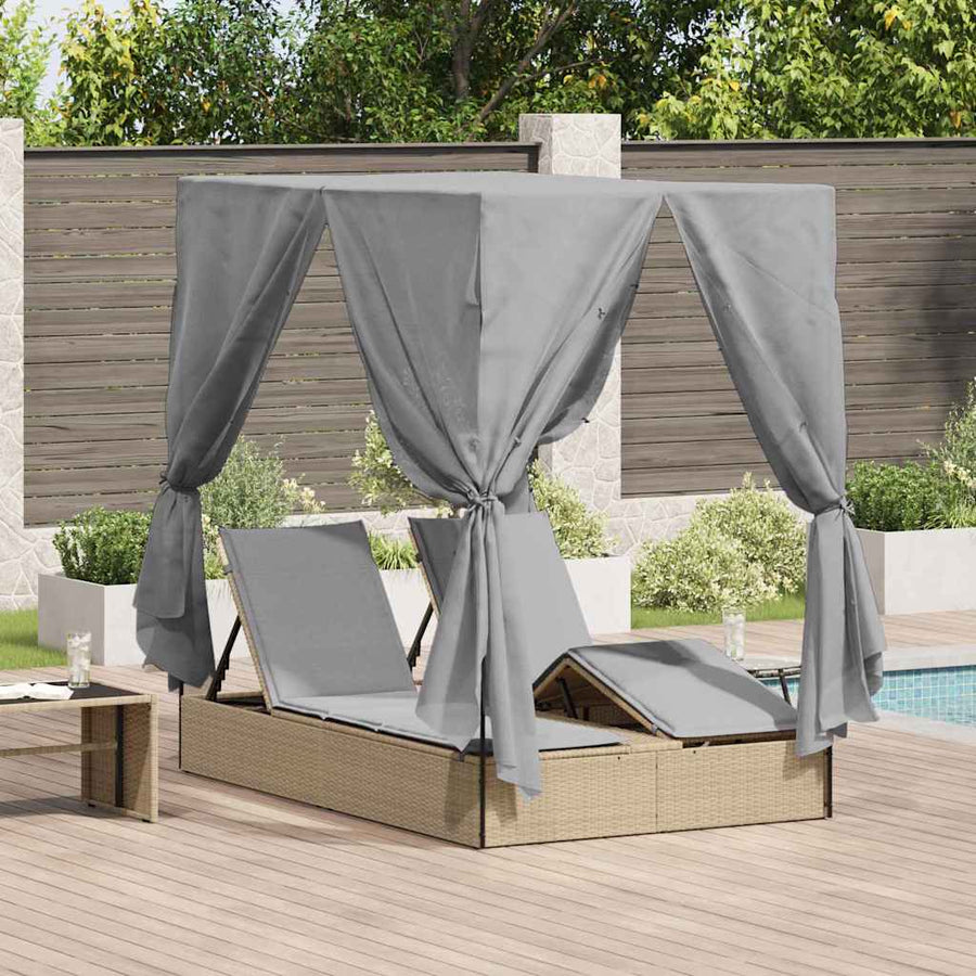 Dubbele ligbed Verstelbaar Grijs 205 x 129 x 200 cm poly rattan