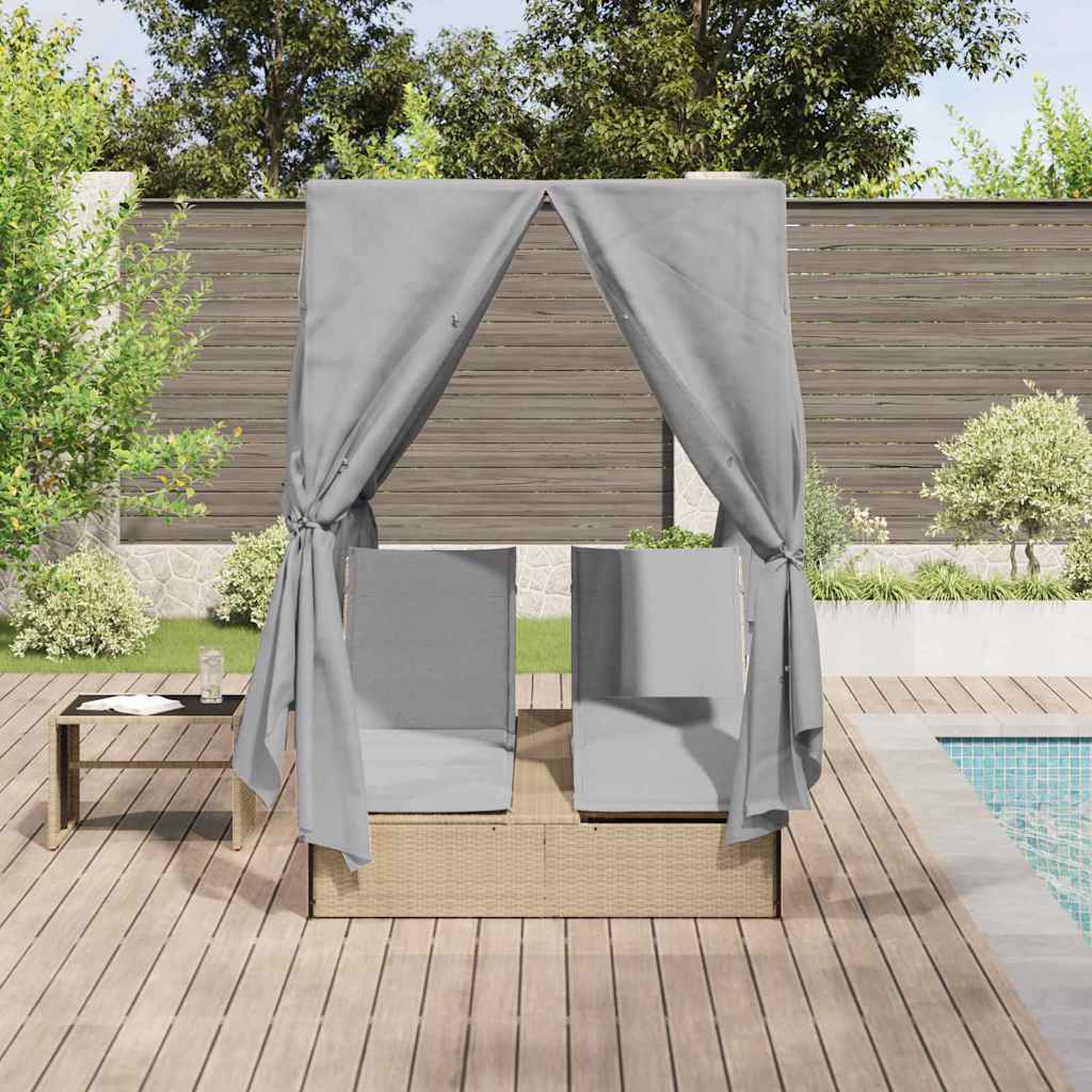 Dubbele ligbed Verstelbaar Grijs 205 x 129 x 200 cm poly rattan