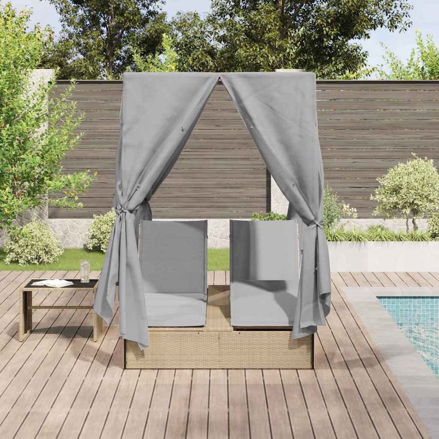 Dubbele ligbed Verstelbaar Grijs 205 x 129 x 200 cm poly rattan