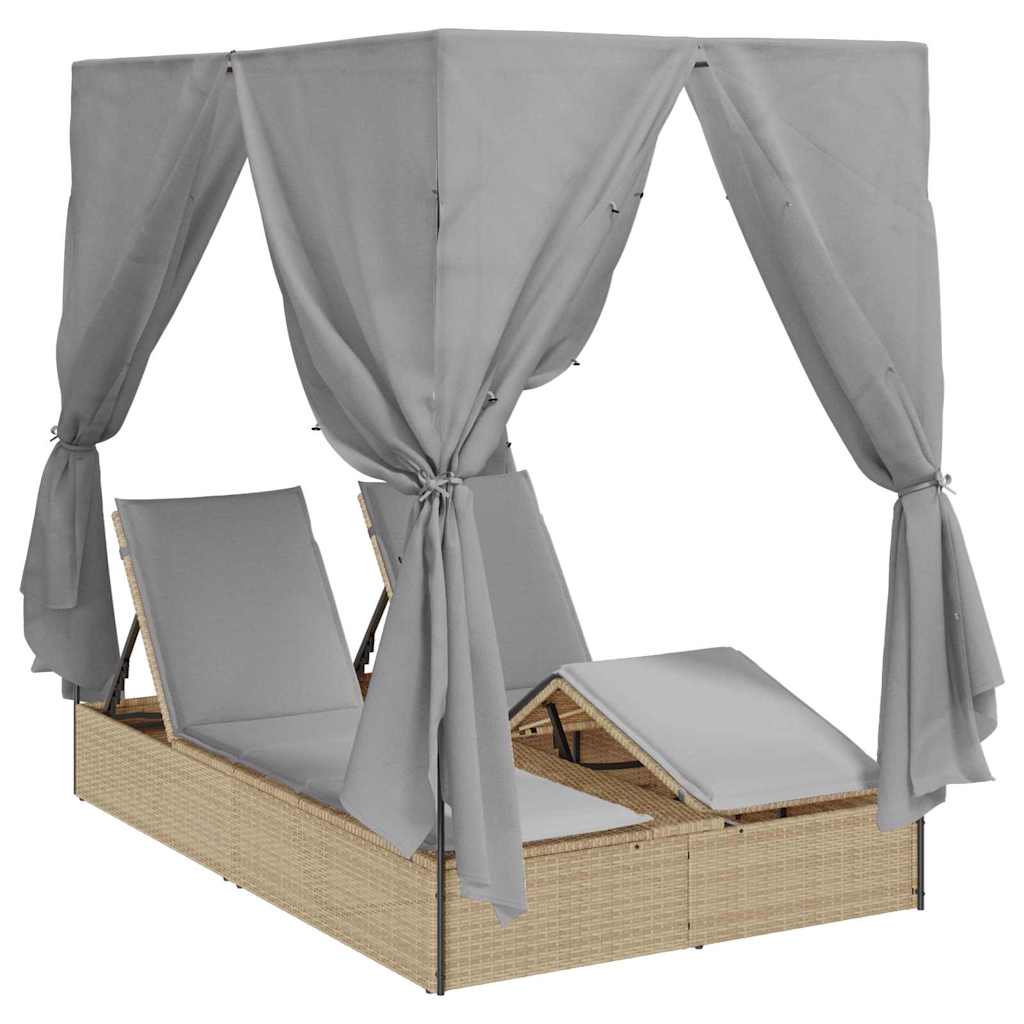 Dubbele ligbed Verstelbaar Grijs 205 x 129 x 200 cm poly rattan