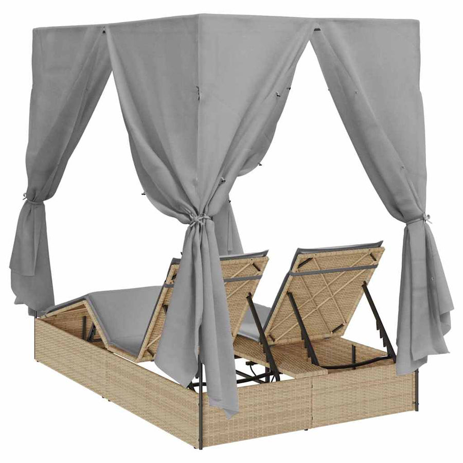 Dubbele ligbed Verstelbaar Grijs 205 x 129 x 200 cm poly rattan