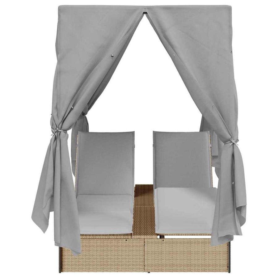Dubbele ligbed Verstelbaar Grijs 205 x 129 x 200 cm poly rattan