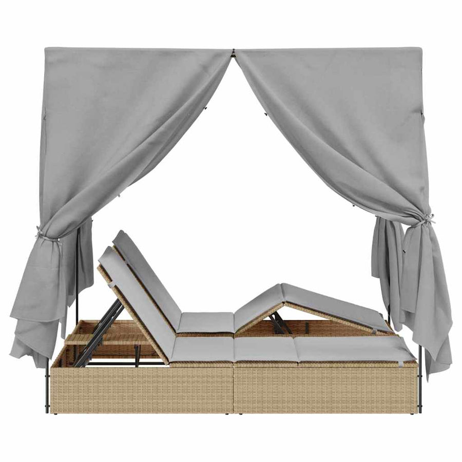 Dubbele ligbed Verstelbaar Grijs 205 x 129 x 200 cm poly rattan