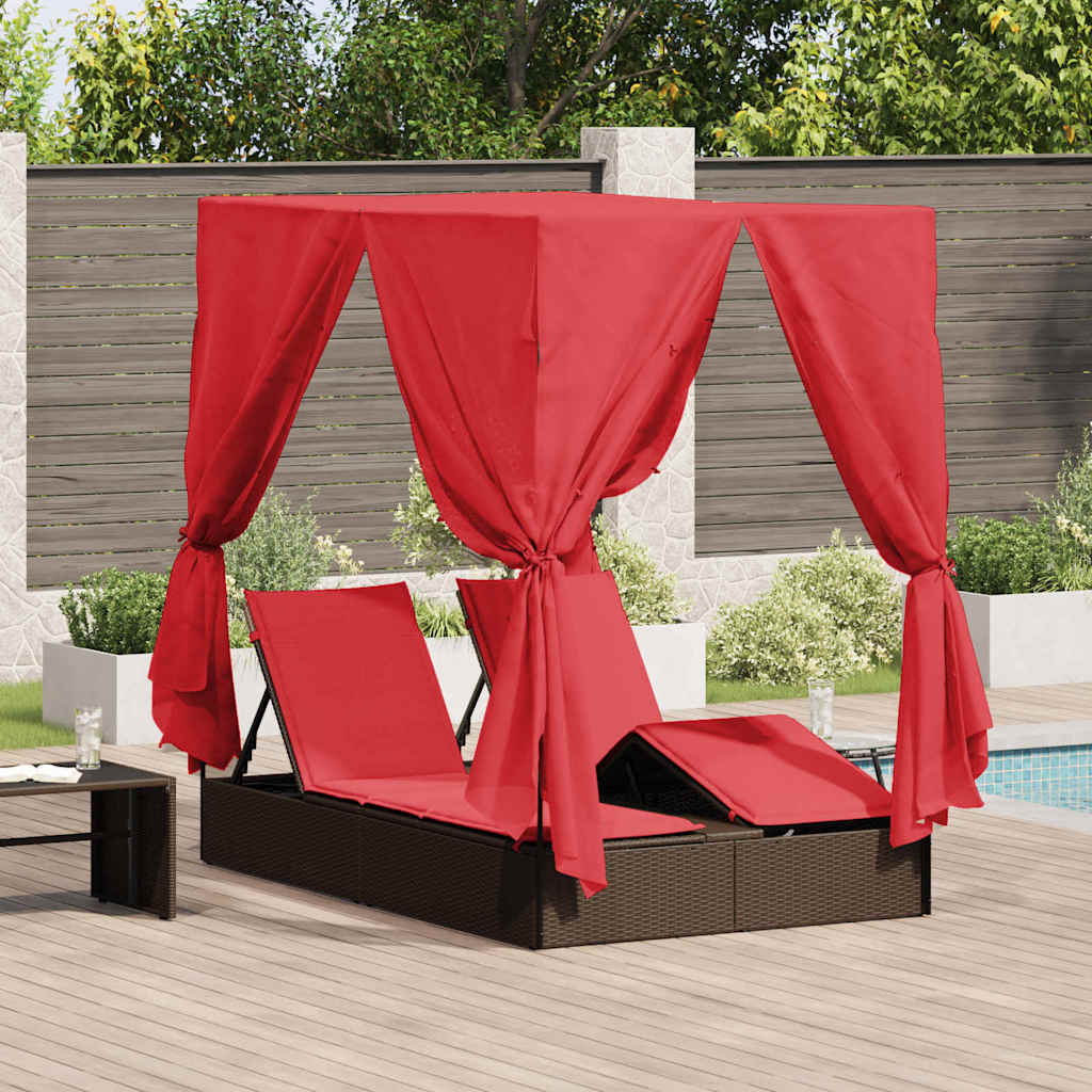 Dubbele ligbed Verstelbaar Rood 205 x 129 x 200 cm poly rattan