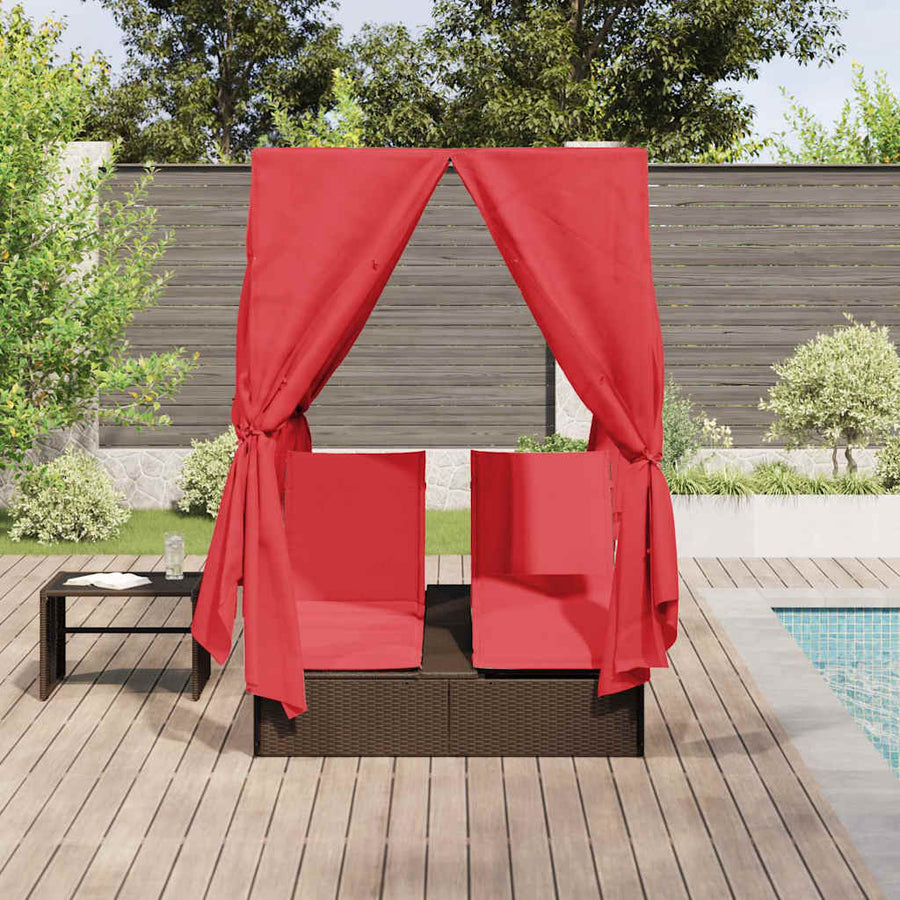 Dubbele ligbed Verstelbaar Rood 205 x 129 x 200 cm poly rattan