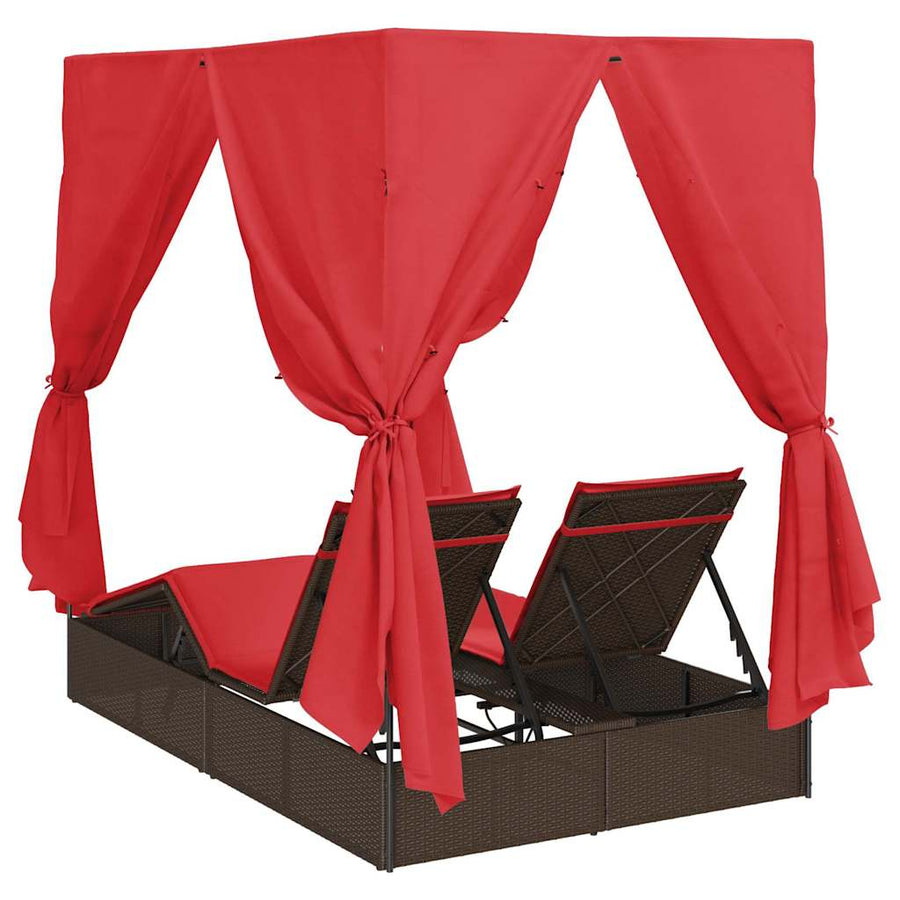 Dubbele ligbed Verstelbaar Rood 205 x 129 x 200 cm poly rattan