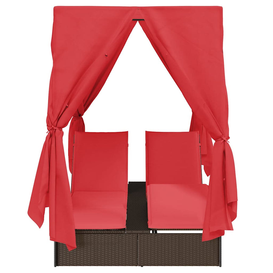 Dubbele ligbed Verstelbaar Rood 205 x 129 x 200 cm poly rattan
