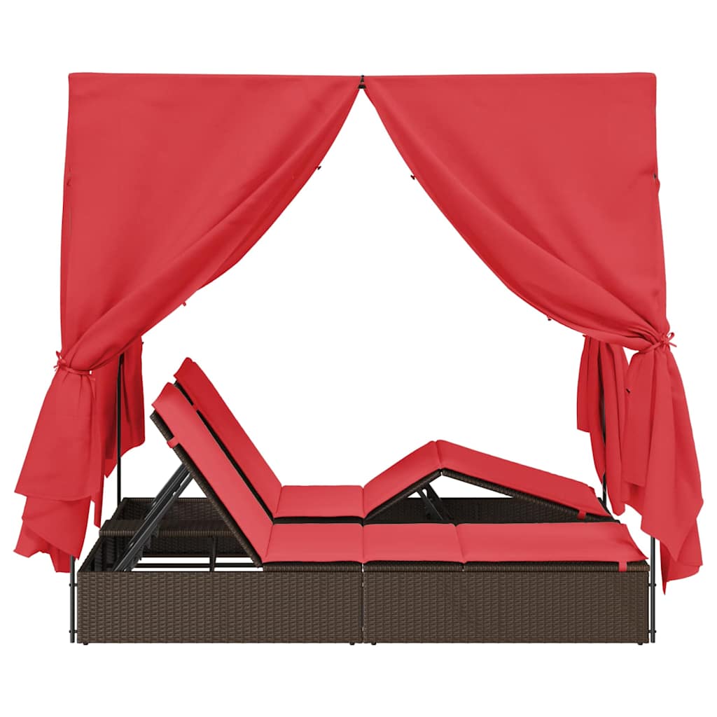 Dubbele ligbed Verstelbaar Rood 205 x 129 x 200 cm poly rattan