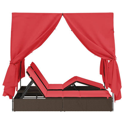 Dubbele ligbed Verstelbaar Rood 205 x 129 x 200 cm poly rattan