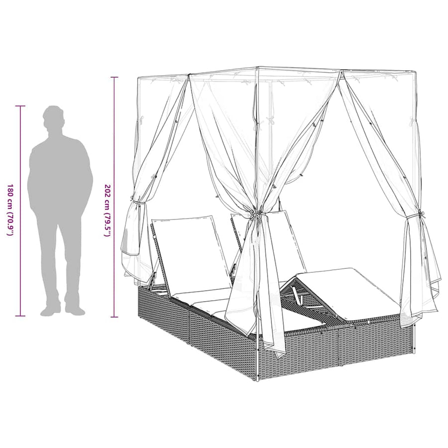 Dubbele ligbed Verstelbaar Rood 205 x 129 x 200 cm poly rattan