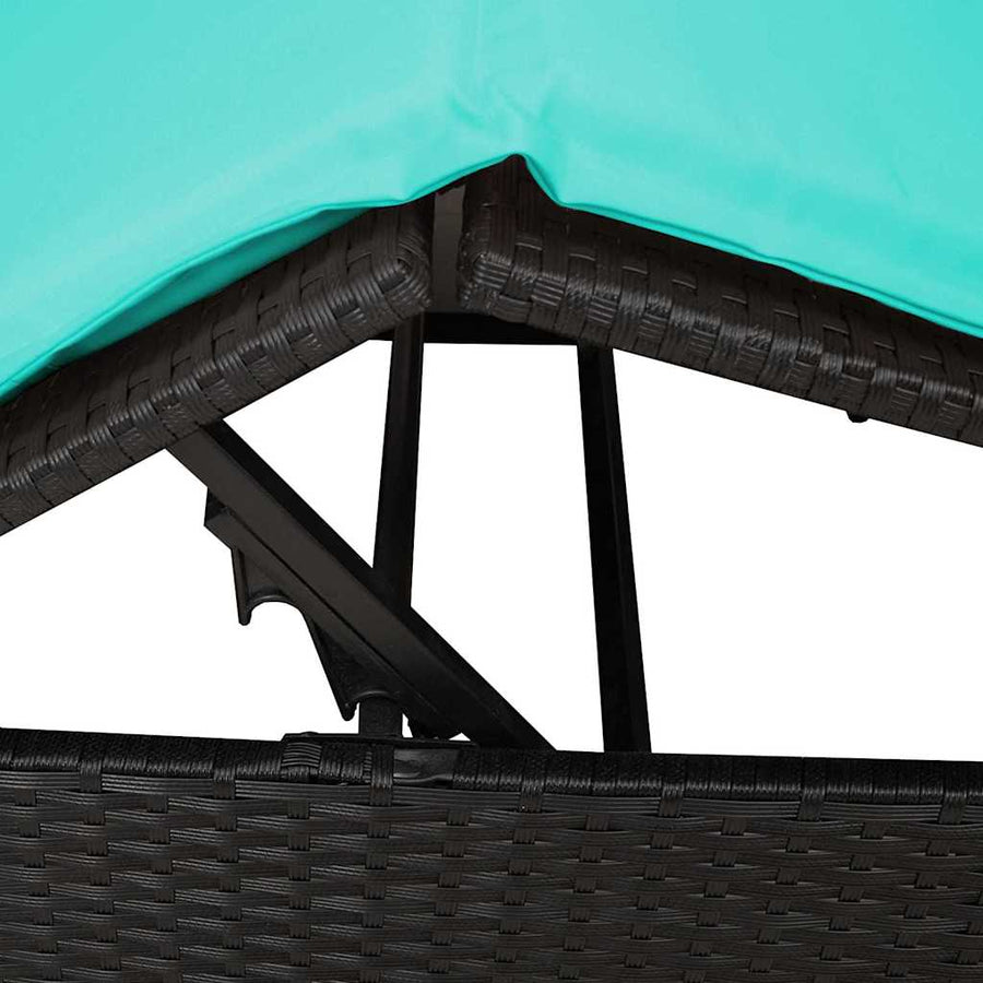 Dubbele Zonnebed Met Dak 205 X 129 X 200 Cm Pe Riet Zwart en turquoise