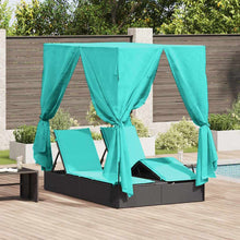Dubbele Zonnebed Met Dak 205 X 129 X 200 Cm Pe Riet Zwart en turquoise