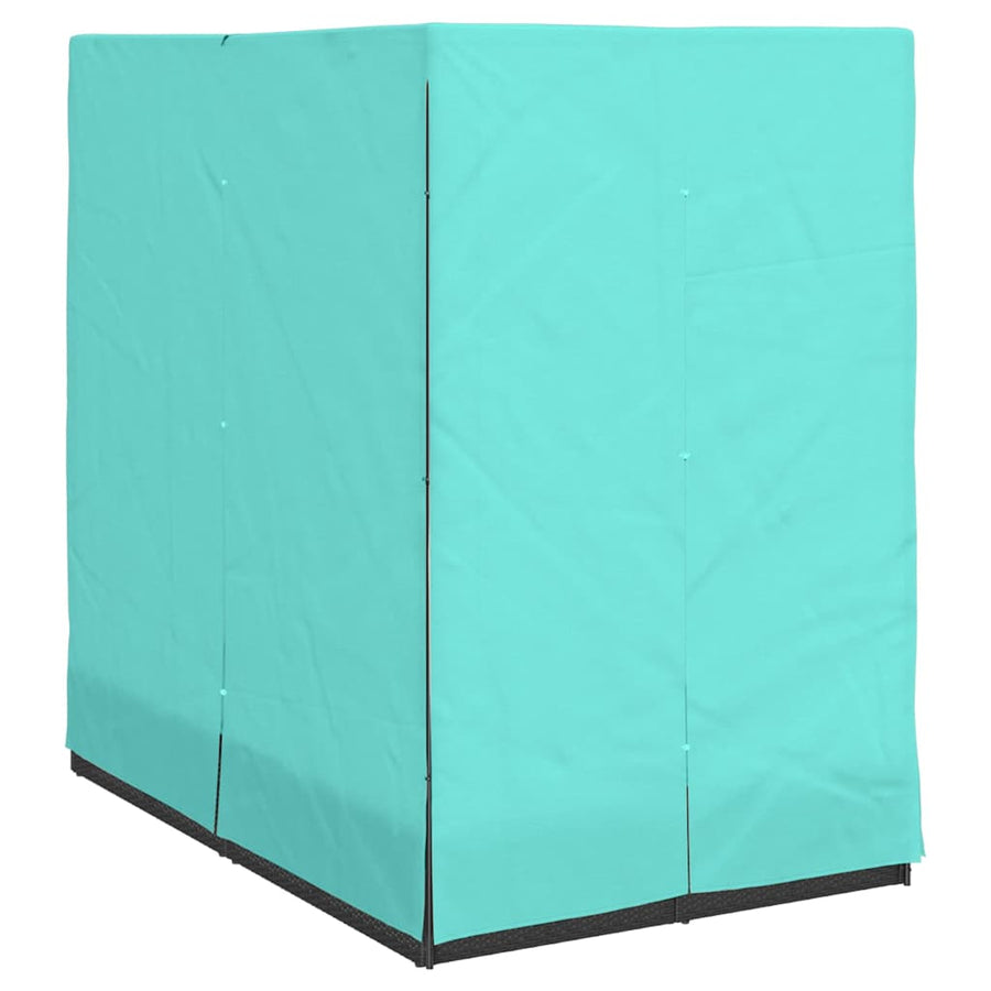 Dubbele Zonnebed Met Dak 205 X 129 X 200 Cm Pe Riet Zwart en turquoise