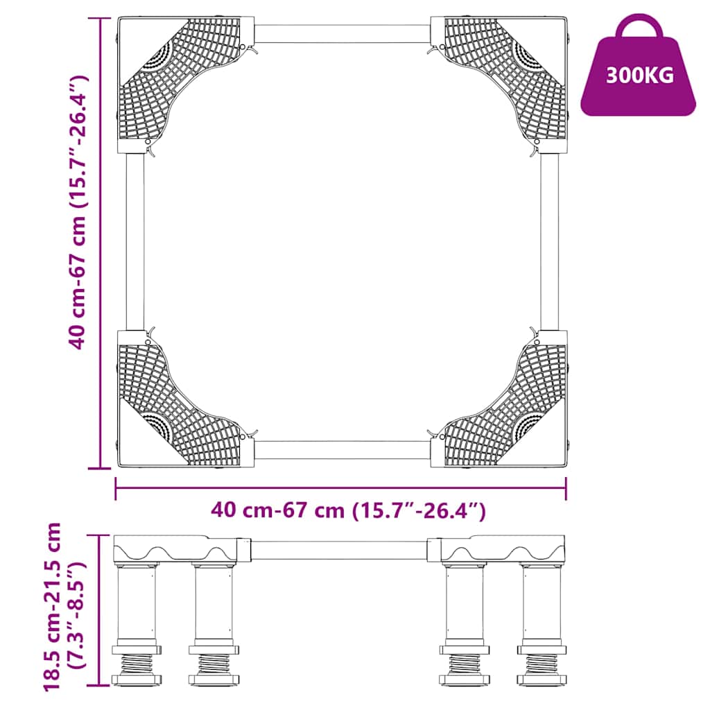 Wasmachinebasis Grijs 67 x 67 x 21,5 cm Roestvrij staal