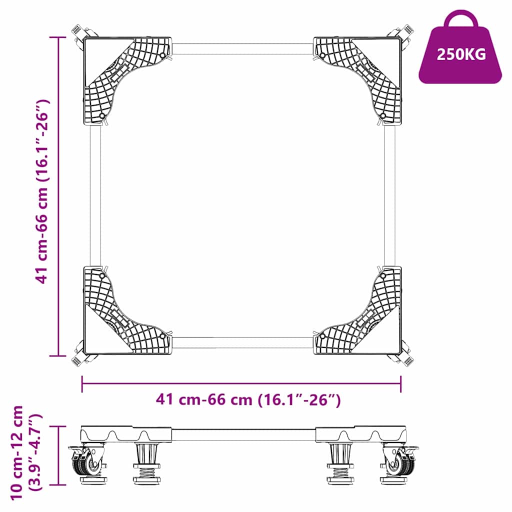 Wasmachinebasis Grijs 66 x 66 x 12 cm Roestvrij staal