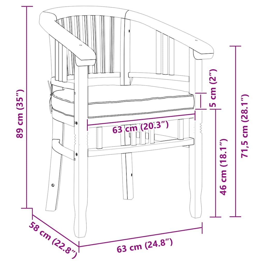Tuinstoelen 2 pcs Bruin 63 x 58 x 89 cm Massief teakhout