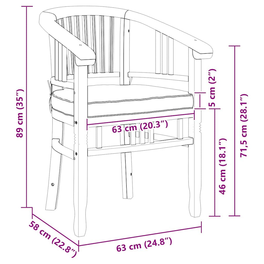 Tuinstoelen 2 pcs Bruin 63 x 58 x 89 cm Massief teakhout