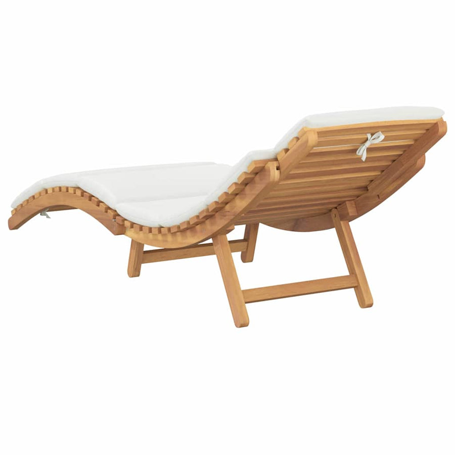 Ligstoel met kussen Crèmewit 188 x 55 x 59 cm Massief teakhout