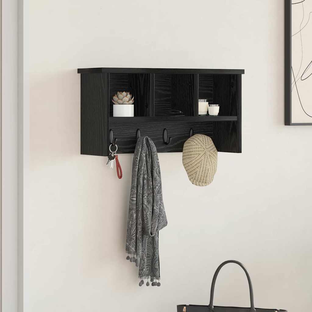 Wandgemonteerde kapstok met plank Zwart eiken 50 x 16 x 26 cm